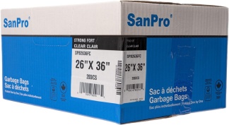 SanPro® Clear Polyethylene Garbage Bags 26'' x 36'' Strong CS/200.